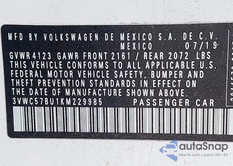 2019 Volkswagen Jetta 1.4T R-Line/1.4T S/1.4T Se из США, поврежденный, VIN 3VWC57BU1KM229985